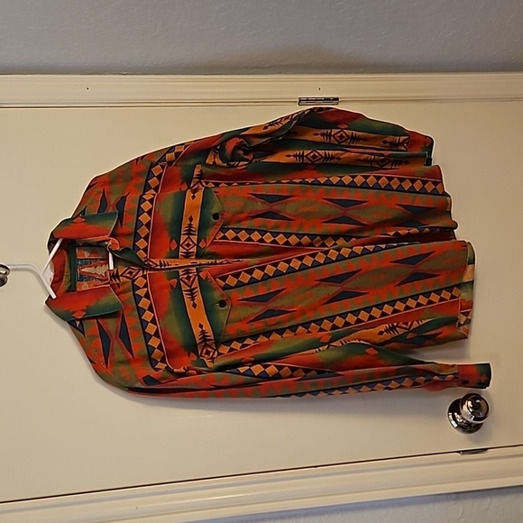 VTG HANDMADE 1980s Southwestern Aztec Western Cowboy Button Down Rodeo Shirt - Picture 2 of 4